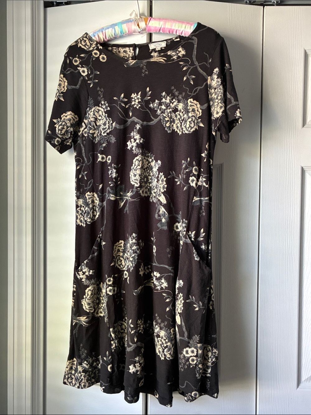 Fat Face Black Dress with Cream Floral Print